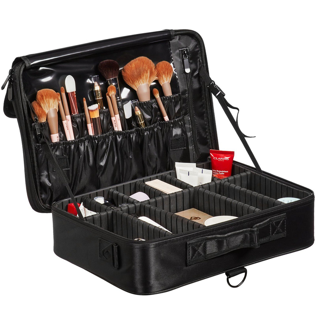 VEVOR Makeup Train Case Large Storage 3 Tiers, Convenient Carry with Handle, Strap, Professional Waterproof