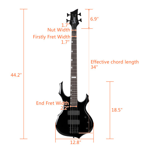 Full Size Glarry 4 String Burning Fire enclosed H-H Pickup Electric Bass Guitar with 20W Amplifier Bag Strap Connector Wrench Tool Black