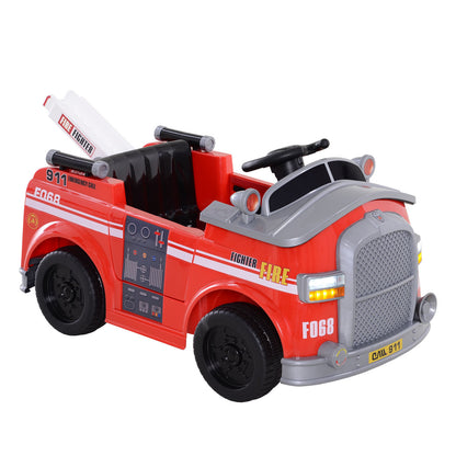 6V Electric Ride-On Fire Truck Vehicle for Kids with Remote Control, Music, Lights, and Ladder