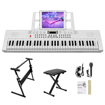 [Do Not Sell on Amazon]GEP-110 61 Key Lighting Keyboard with Piano Stand, Piano Bench, Built In Speakers, Headphone, Microphone, Music Rest, LED Screen, 3 Teaching Modes for Beginners