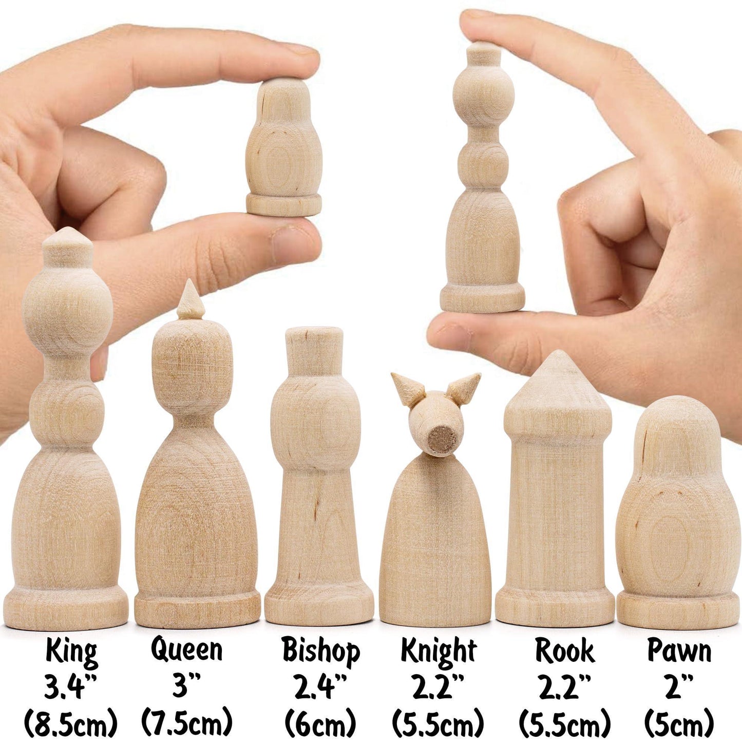 Unfinished Wood Chess Pieces Only Set of 32 pcs Paint Your Own Chess Set Blank Chess Sets for DIY Unfinished for Arts and Crafts