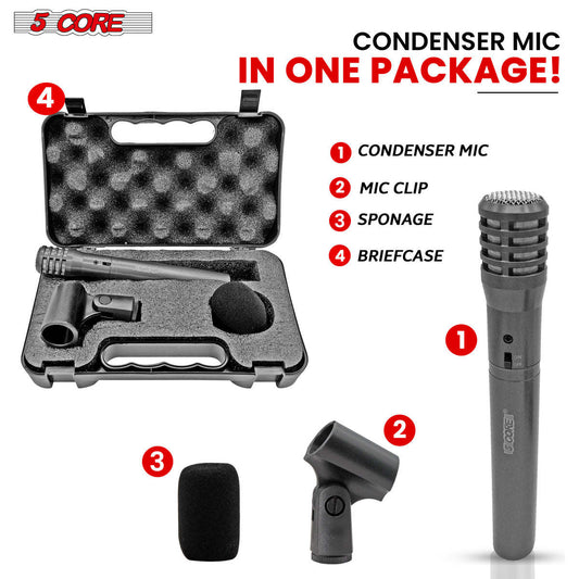 5 Core Instrument Microphone Cardioid Uni Directional Pickup • for Live Performances and Recording - INSTRU MIC 100 GREY