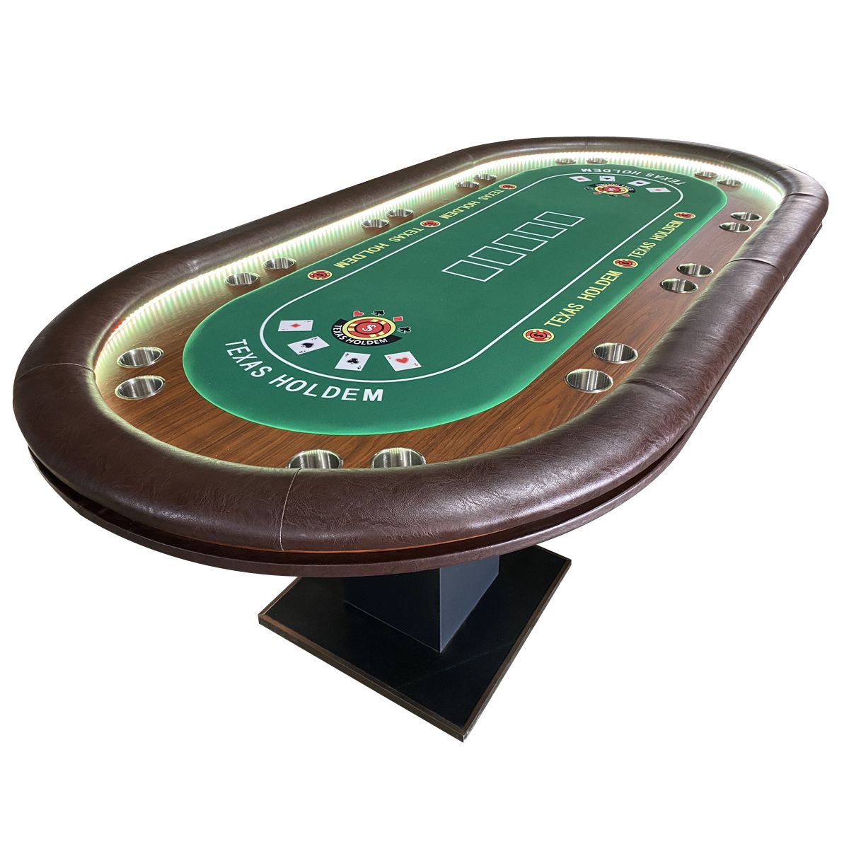 INO Design 96" Premium 10 Player Oval Brown & Green Speed Cloth Texas Holdem Casino Poker Table with Dimmable LED