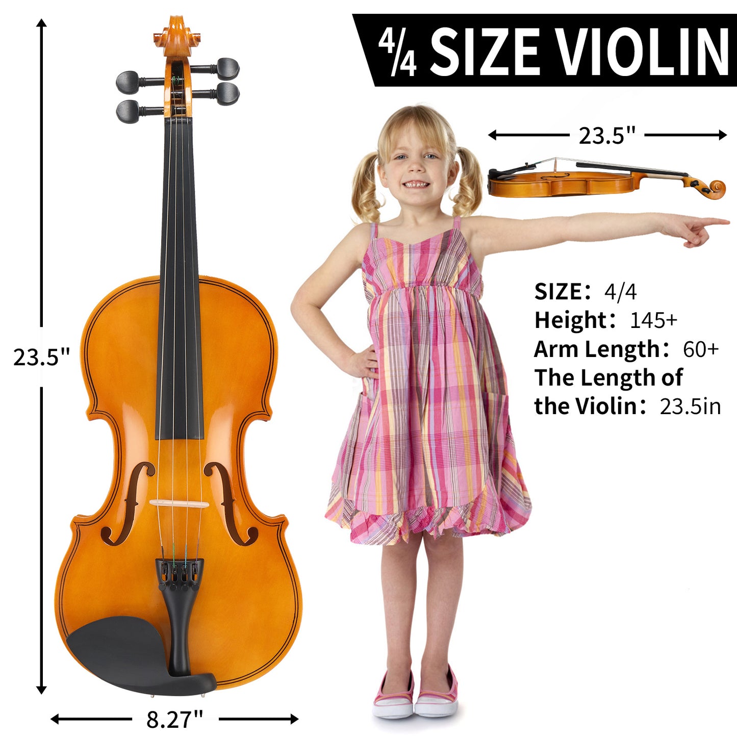 Full Size 4/4 Violin Set for Adults Beginners Students with Hard Case,Violin Bow,Shoulder Rest,Rosin,Extra Strings and Sordine