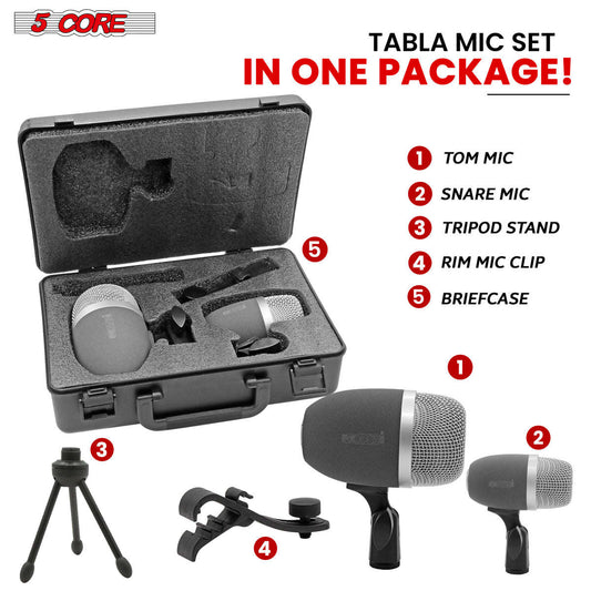 Tabla Mic High Sensitivity Snare Tom Instrument Microphone with Dynamic Moving Coil Uni-Directional Pick Up Pattern Swivel Mount Durable Steel Mesh Grille - 5 Core TABLA MIC 2XP