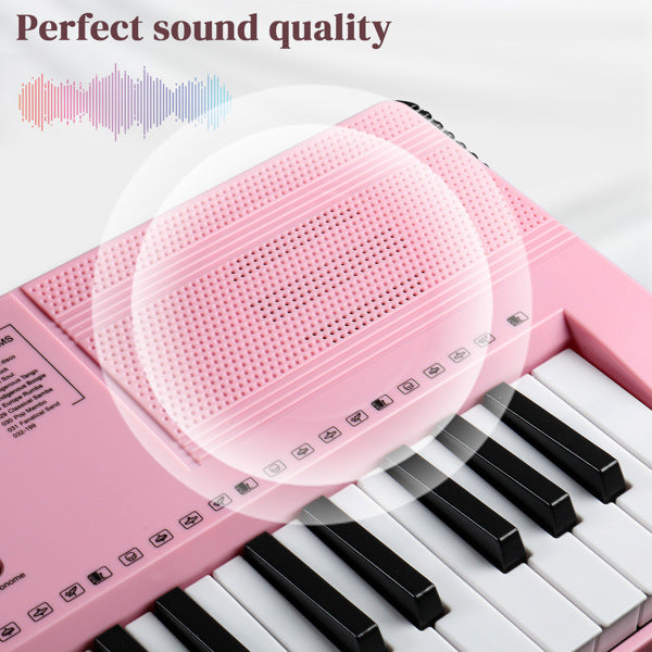 GEP-110 61 Key Lighting Keyboard with Piano Stand, Piano Bench, Built In Speakers, Headphone, Microphone, Music Rest, LED Screen, 3 Teaching Modes for Beginners