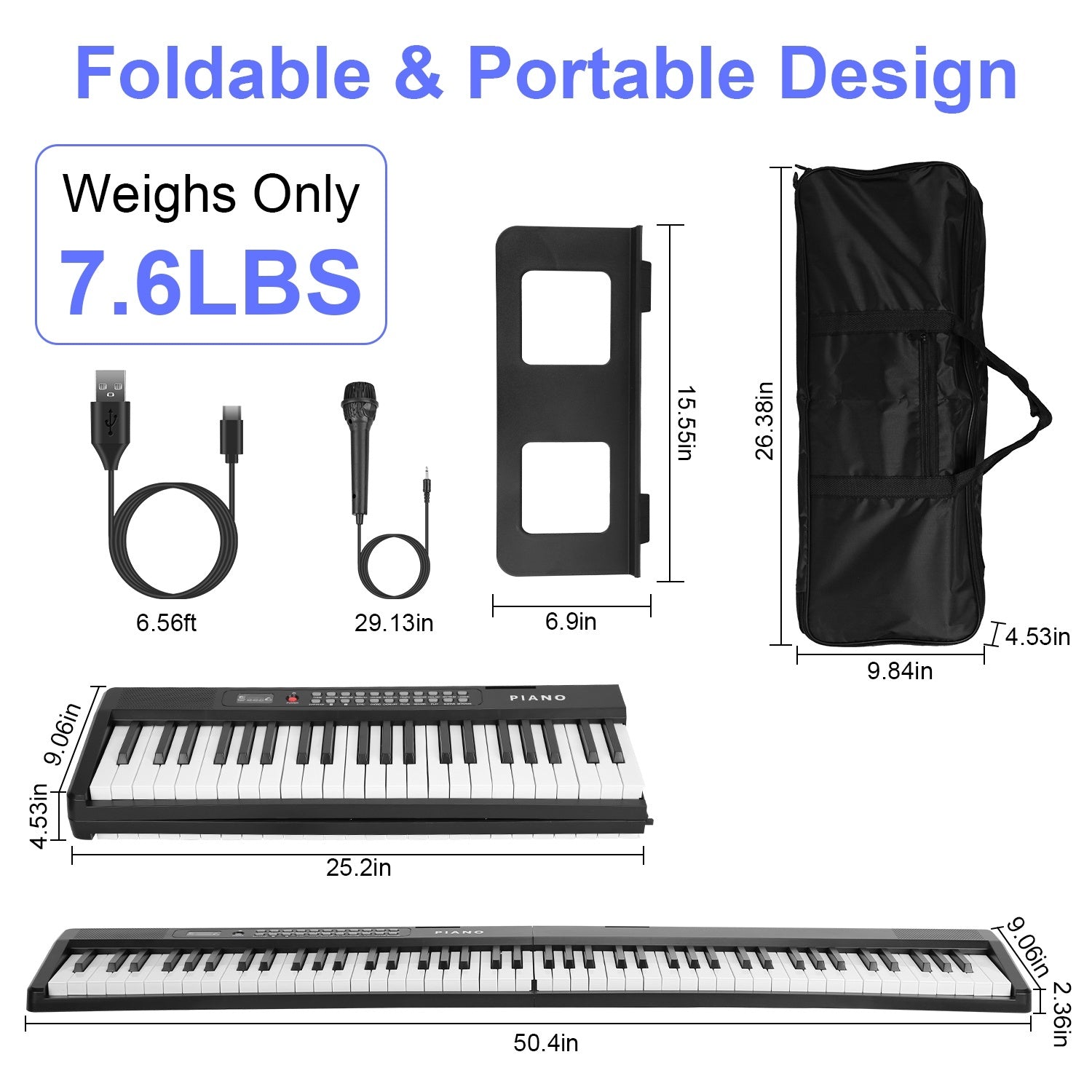 Folding Piano Keyboard 88 Keys Foldable Full Size Semi Weighted Piano Digital Electronic Piano with LCD Screen Carry Bag Mic Sheet Music Stand Sticker for Beginners Kids