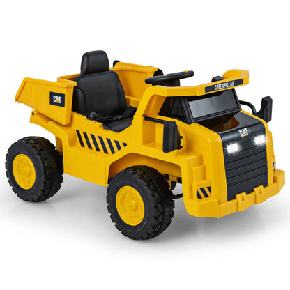 12V Caterpillar Licensed Kids Ride on Dump Truck with Tiltable Bump Bed