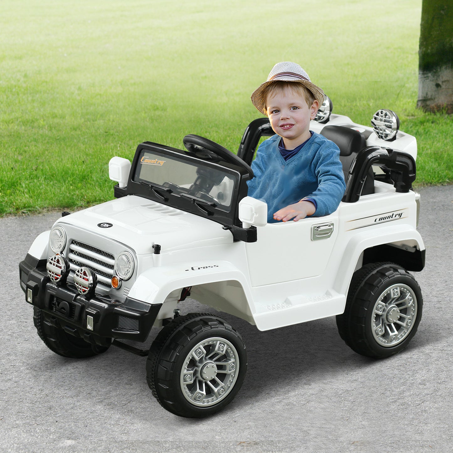 Kids Ride-on Car, Off-Road Truck with MP3 Connection, Working Horn, Steering Wheel, and Remote Control, 12V Motor, White