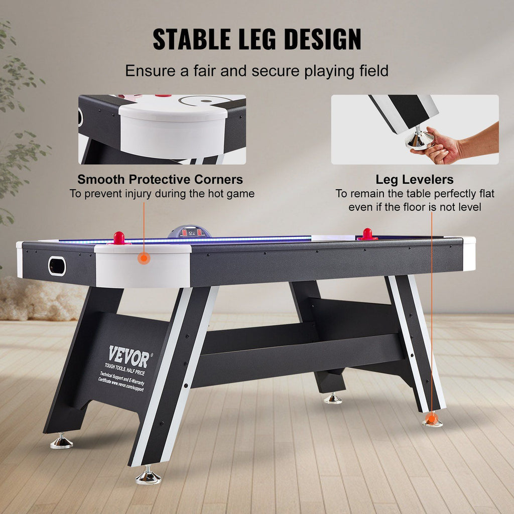 VEVOR Air-Powered Hockey Table, 72" Indoor Hockey Table for Kids and Adults, LED Sports Hockey Game with 2 Pucks, 2 Pushers, and Electronic Score System