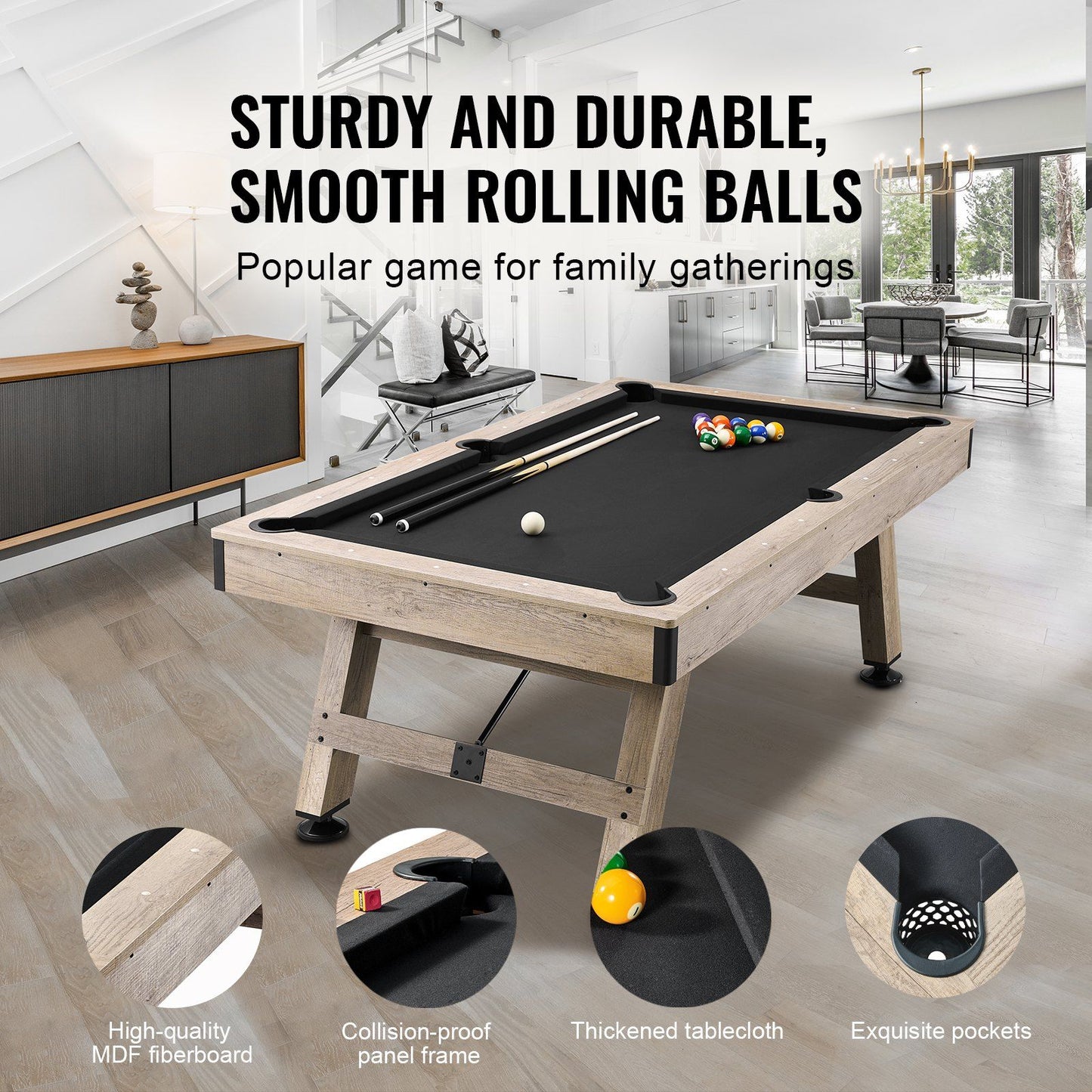 VEVOR Billiards Table, 7 ft Pool Table, Adjust Legs Stable Billiards Table, Pool Table Set Includes Balls, Cues