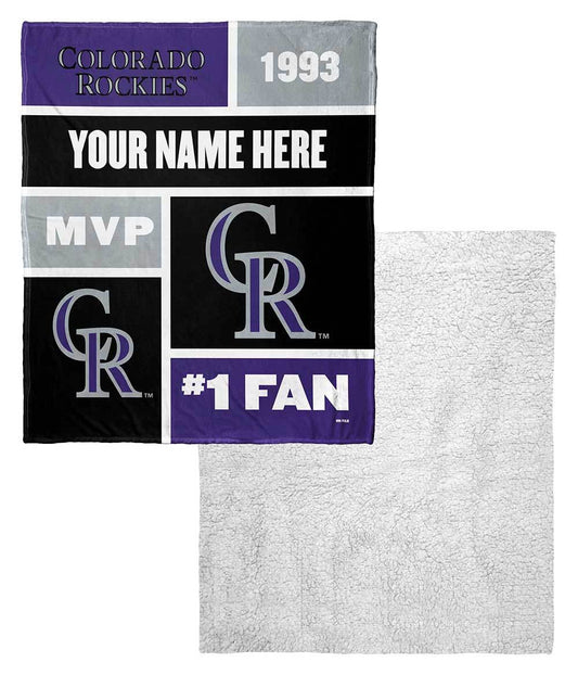 [Personalization Only] OFFICIAL MLB Colorblock Personalized Silk Touch Sherpa Throw Blanket - Rockies