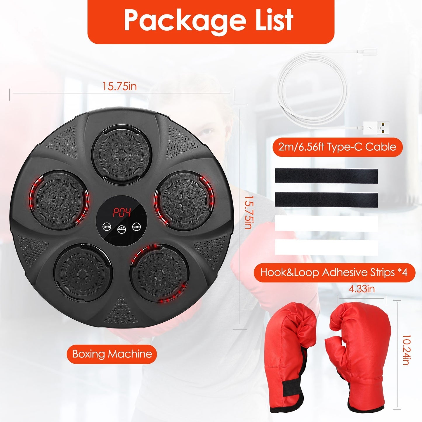 Music Boxing Machine Electronic Wall Target Punching Pad LED Lighted Sandbag Boxing Training Machine Exercise Equipment with Adult Boxing Gloves