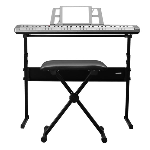 GEP-110 61 Key Lighting Keyboard with Piano Stand, Piano Bench, Built In Speakers, Headphone, Microphone, Music Rest, LED Screen, 3 Teaching Modes for Beginners