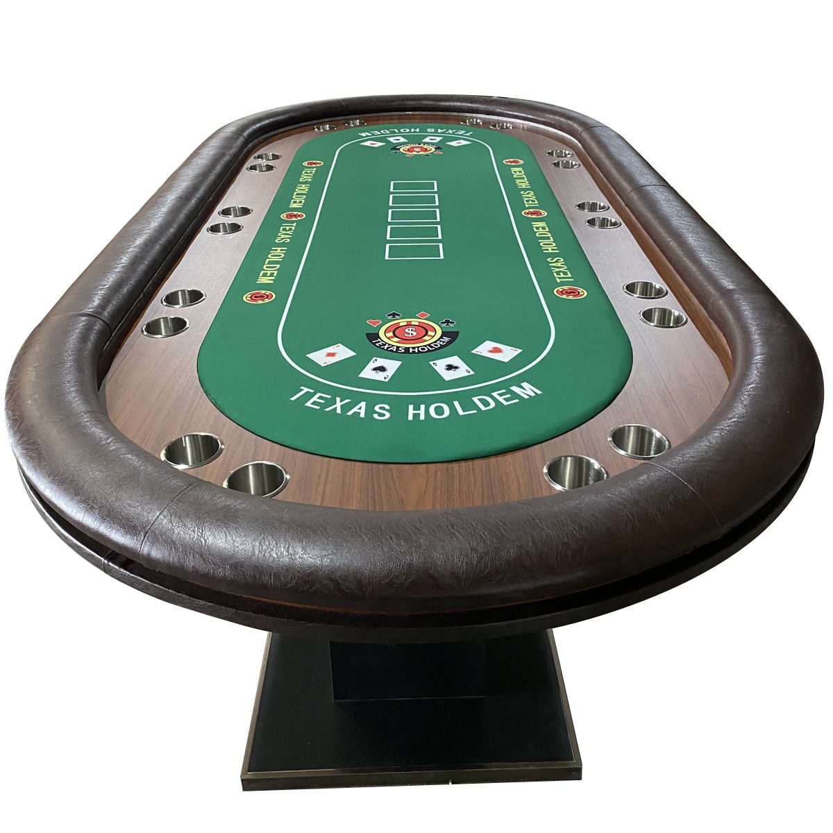 INO Design 96" Premium 10 Player Oval Brown & Green Speed Cloth Texas Holdem Casino Poker Table with Dimmable LED