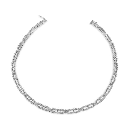 AGS Certified 14K White Gold 8 1/2 Cttw Diamond Alternating Bar and Floral Cluster Link 18" Choker Necklace (G-H Color, SI2-I1 Clarity)