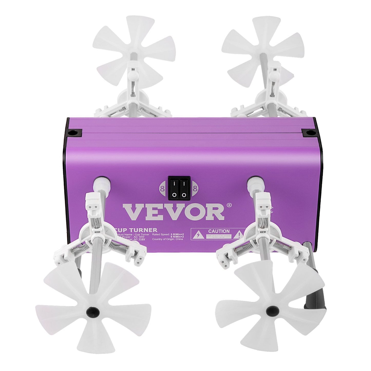 VEVOR 4 Cup Turner, 2 Speeds Multiple Tumbler Spinner Rotator Machine Kit with 4 Removable and Adjustable Arms, Mute Motor, Aluminum Alloy Frame, 4 Independent Switches for DIY Glitter Crafts(Purple)