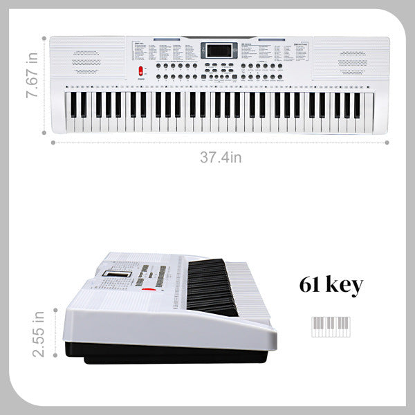 [Do Not Sell on Amazon]GEP-110 61 Key Lighting Keyboard with Piano Stand, Piano Bench, Built In Speakers, Headphone, Microphone, Music Rest, LED Screen, 3 Teaching Modes for Beginners