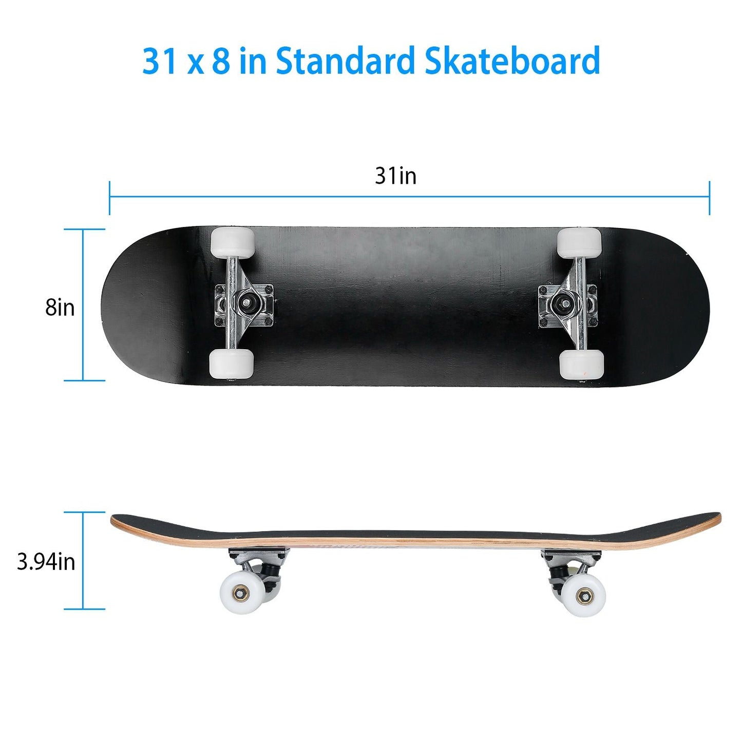 31x8in Skateboards Complete Standard Skate Boards For Girls Boys Beginner 9 Layers Maple Concave Skateboard For Kids Youth Teens