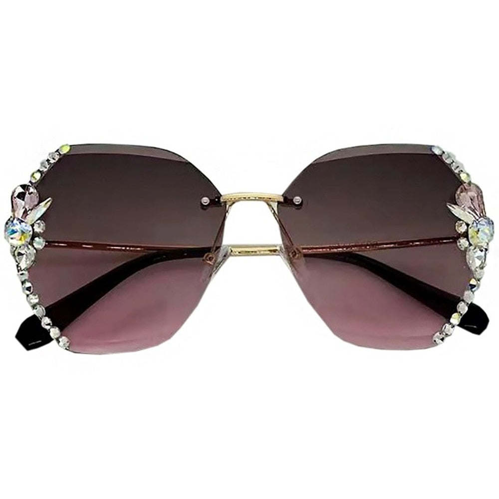 2023 Luxury Brand Design Vintage Rimless Rhinestone Sunglasses Women Men Fashion Gradient Lens Sun Glasses Shades