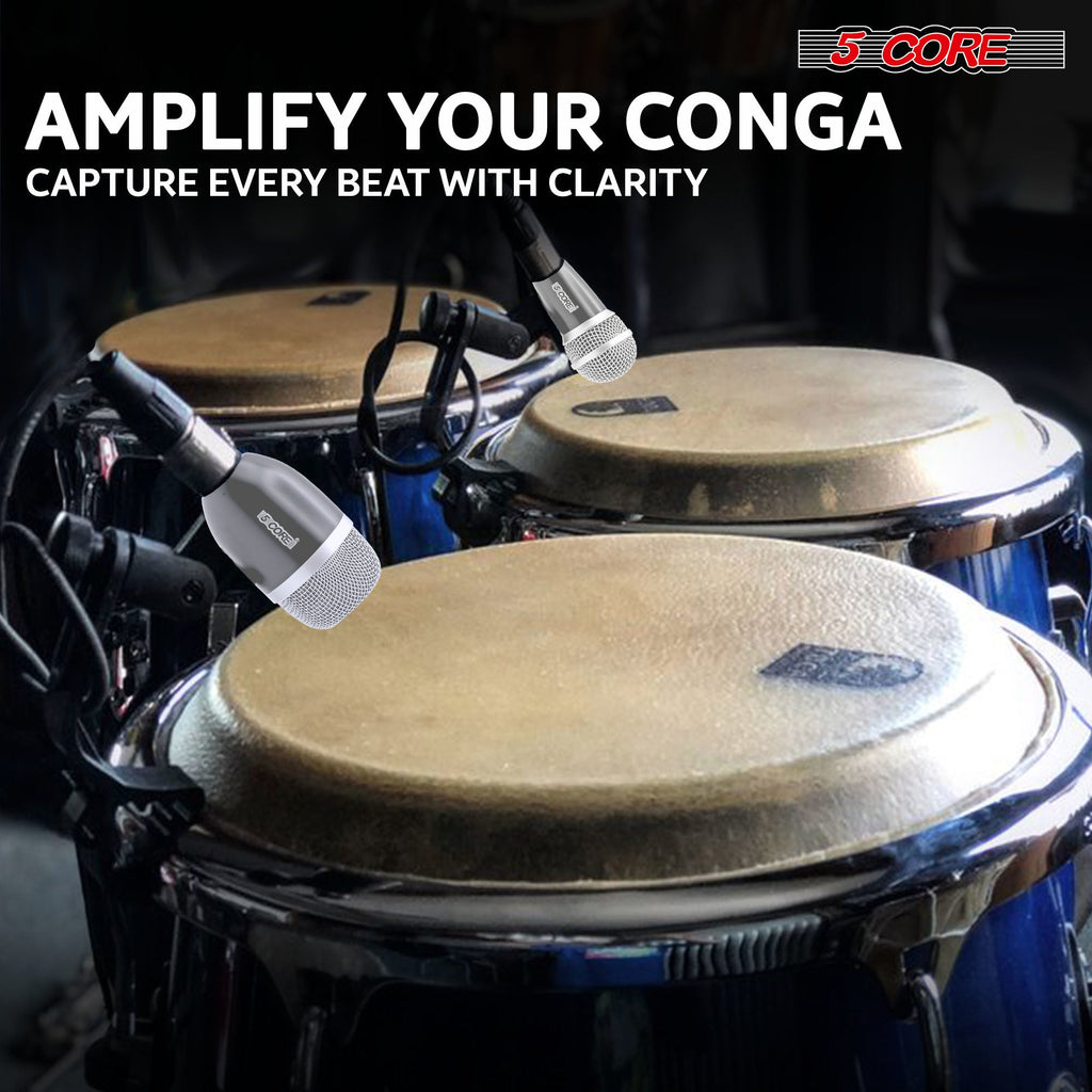 5 Core Conga Mic Snare Tom Cardioid Dynamic Microphone for Drummer Precision Instrument Sound Pickup - CONGO 2 GREY & CONGO 3 GREY (Copy) Doba