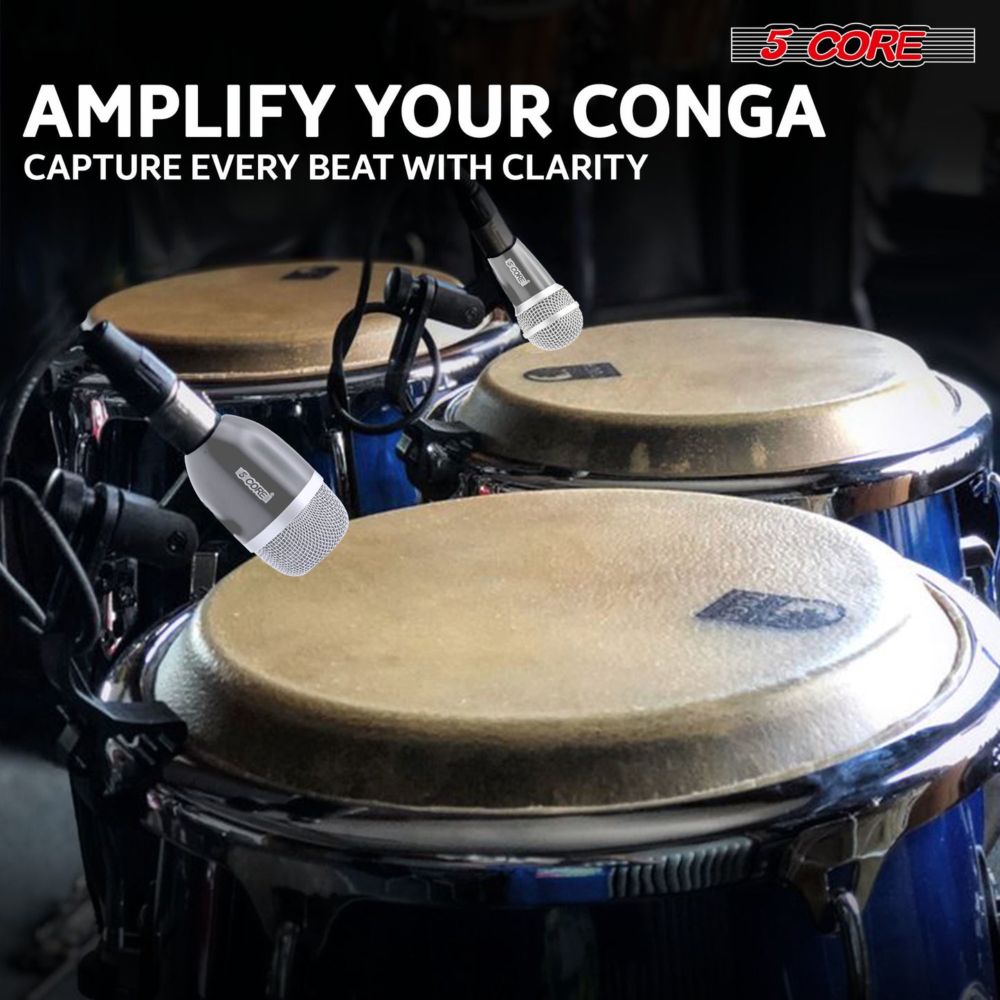 5 Core Conga Mic Snare Tom Cardioid Dynamic Microphone for Drummer Precision Instrument Sound Pickup - CONGO 2 GREY & CONGO 3 GREY