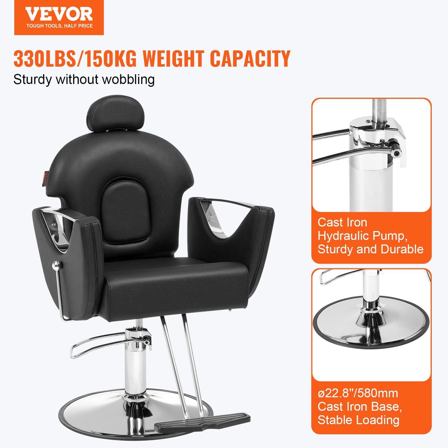 VEVOR Salon Chair, Hydraulic Recliner Barber Chair for Hair Stylist, 360 Degrees Swivel 90°-130° Reclining Salon Chair for Beauty Spa Shampoo, Max Load Weight 330 lbs, Black