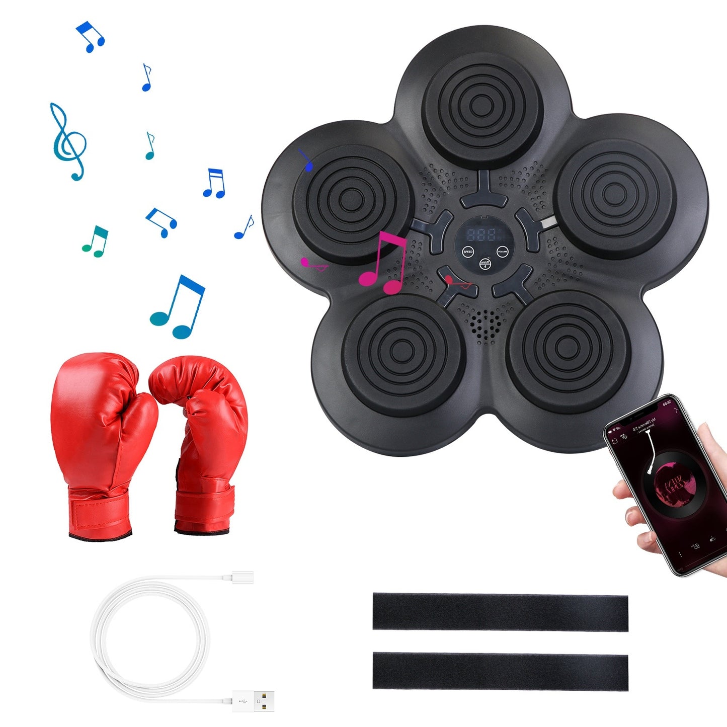 Music Boxing Machine Electronic Wall Target Punching Pad LED Lighted Sandbag Boxing Training Machine Exercise Equipment with Adult Boxing Gloves