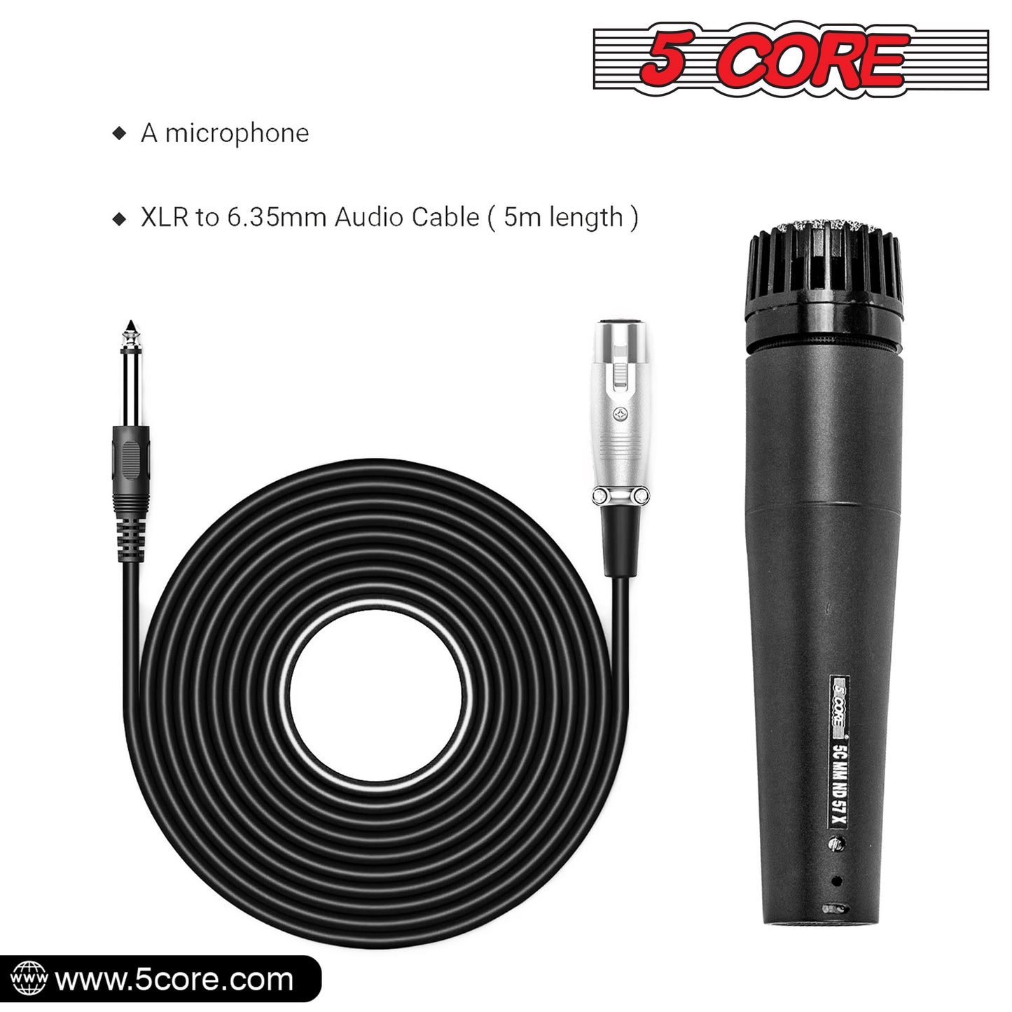 5 CORE Dynamic Instrument Mic - Premium Quality and Versatile Mic for Live Performances, On Stage and Studio Recording - Durable Metal Mic- Cable, Mic Holder and Bag Included- ND-57X