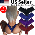4 Pack Women’s Sexy Lace Thong Panties Plus Size Cnasti Strings and Thangs