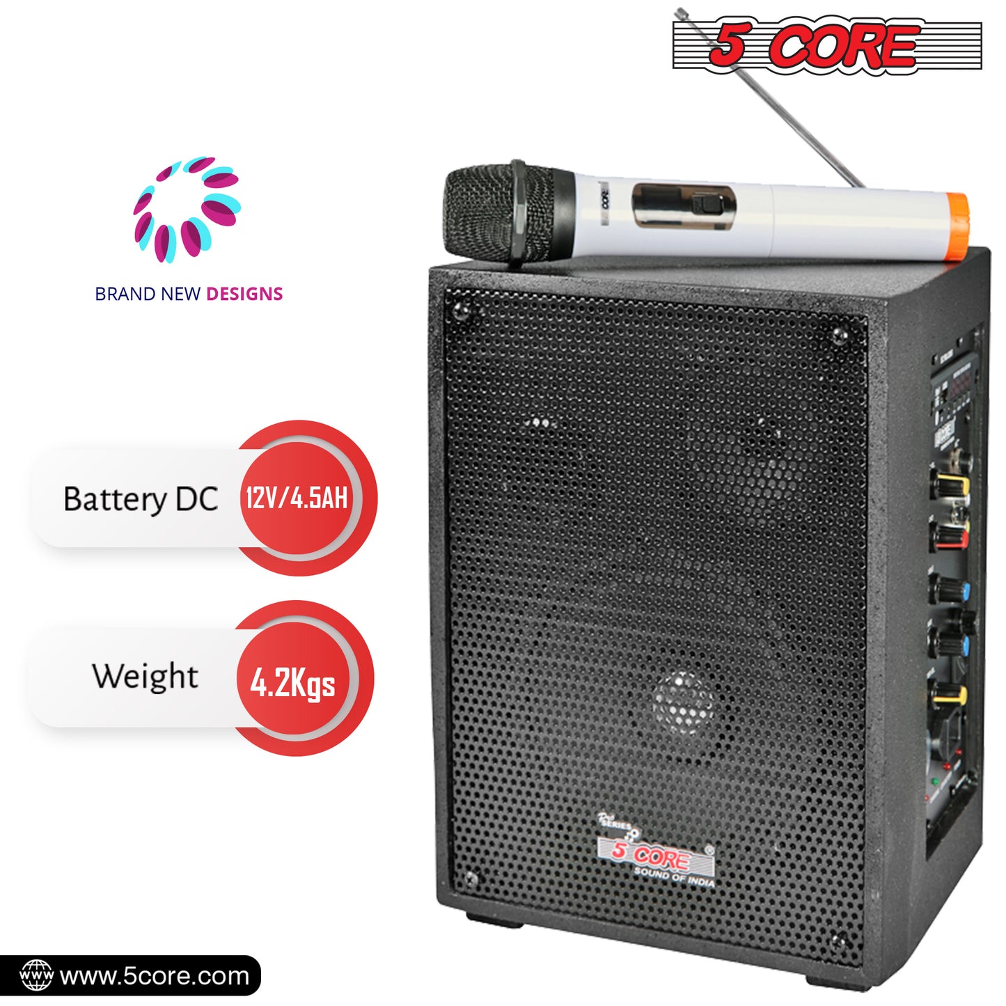 5 Core PA Speaker 40W Portable PA System w Wireless Mic Small Rechargeable Public Speaking Machine -  PDJ-2006BT