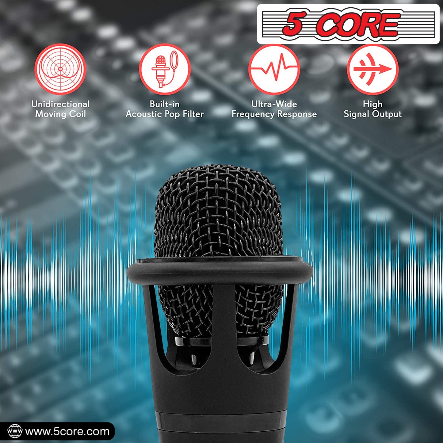 5 CORE XLR Dynamic Metal Mic Audio, Ideal for Singing, Captures Source Sound, Sturdy & Durable, Includes XLR Cable - MIC CROWN