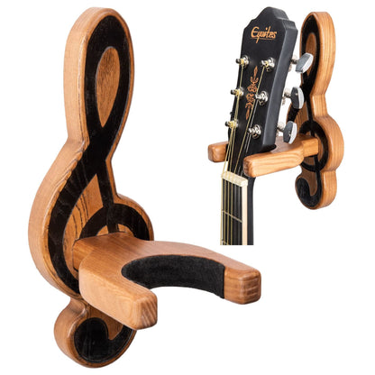 TESLYAR Guitar Holder Wall Mount Ash Wood Wooden Guitar Hanger Hook Stand Rack Guitar Hanger for Electric Classic Acoustic and Bass Guitar Musical Instruments Hardwood (Beige Musical key)