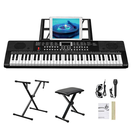 GEP-203 61 Key Keyboard with Piano Stand, Piano Bench, Built In Speakers, Headphone, Microphone, Music Rest, LED Screen, 3 Teaching Modes for Beginners