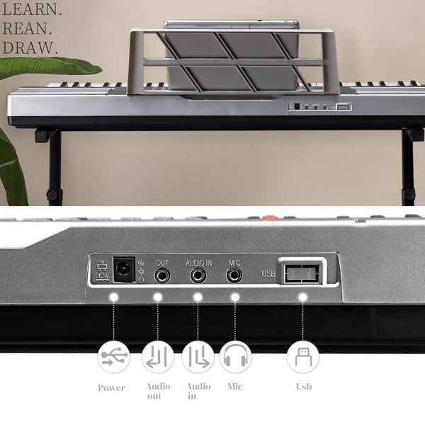 GEP-110 61 Key Lighting Keyboard with Piano Stand, Piano Bench, Built In Speakers, Headphone, Microphone, Music Rest, LED Screen, 3 Teaching Modes for Beginners