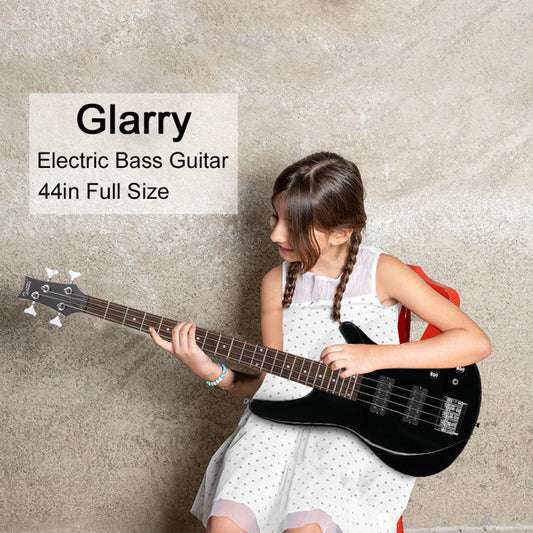 Glarry 44 Inch GIB 4 String H-H Pickup Laurel Wood Fingerboard Electric Bass Guitar with Bag and other Accessories Black