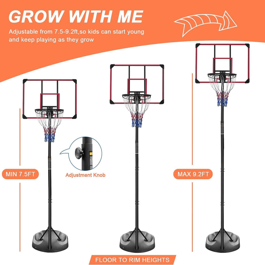 Adjustable Portable Basketball Hoop with 32" Backboard for Indoor & Outdoor Play 7.5ft - 9.2ft Core Sports & Fitness