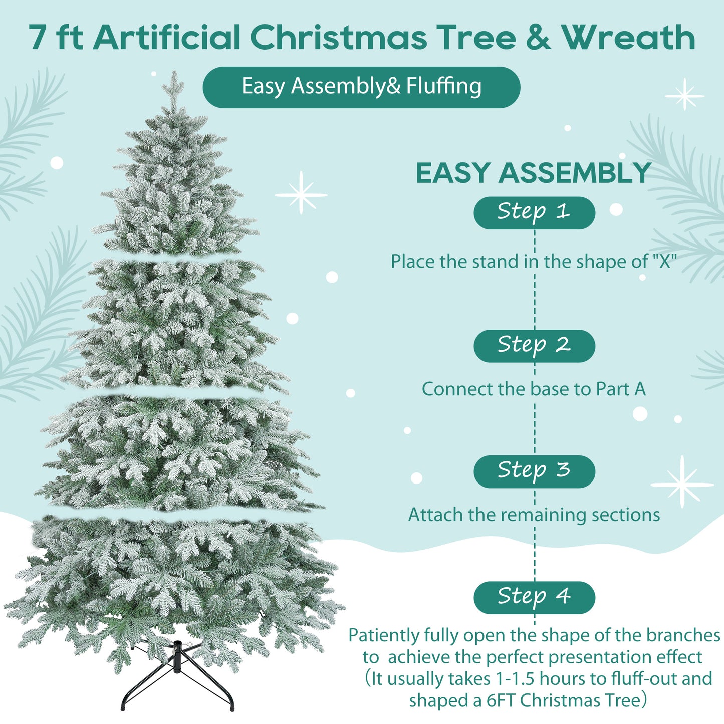 7ft Lighted Artificial Christmas Tree with Wreath Set of 2, Christmas Tree