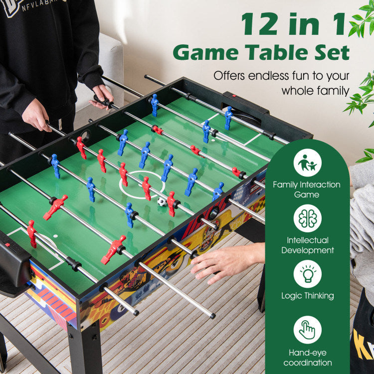 12-in-1 Game Table - Foosball Air Hockey Pool Chess & Ping Pong
