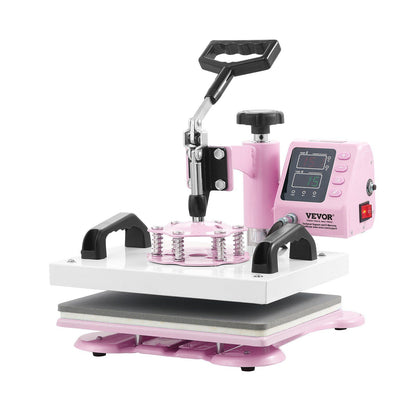 Heat Press Machine 12x10 in 2 in 1 with Hat Press for T-Shirts Caps Pink