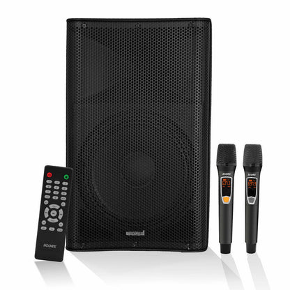 5 Core Karaoke Machine 150W Big Bluetooth PA System Powered DJ Singing Party Speaker w 2 Wireless Microphones Portable Large Professional Outdoor Sound Set For Adults - ACTIVE DJ 12 2-MIC