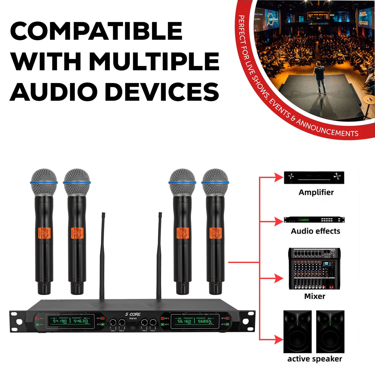 5 Core Wireless Microphones 8 Channel Dynamic Karaoke Professional UHF Singing Mic System Handheld Cordless Microfonos Inalambricos for Singer DJ Church - WM UHF HM