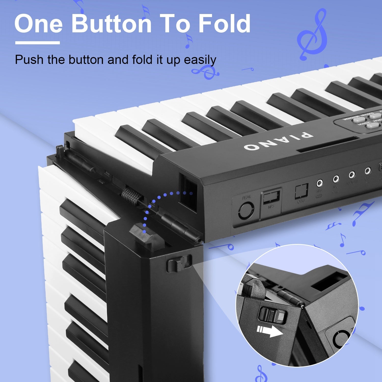 Folding Piano Keyboard 88 Keys Foldable Full Size Semi Weighted Piano Digital Electronic Piano with LCD Screen Carry Bag Mic Sheet Music Stand Sticker for Beginners Kids