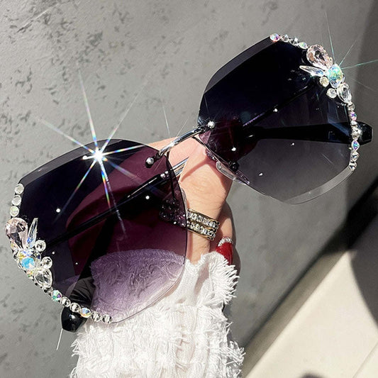 2023 Luxury Brand Design Vintage Rimless Rhinestone Sunglasses Women Men Fashion Gradient Lens Sun Glasses Shades