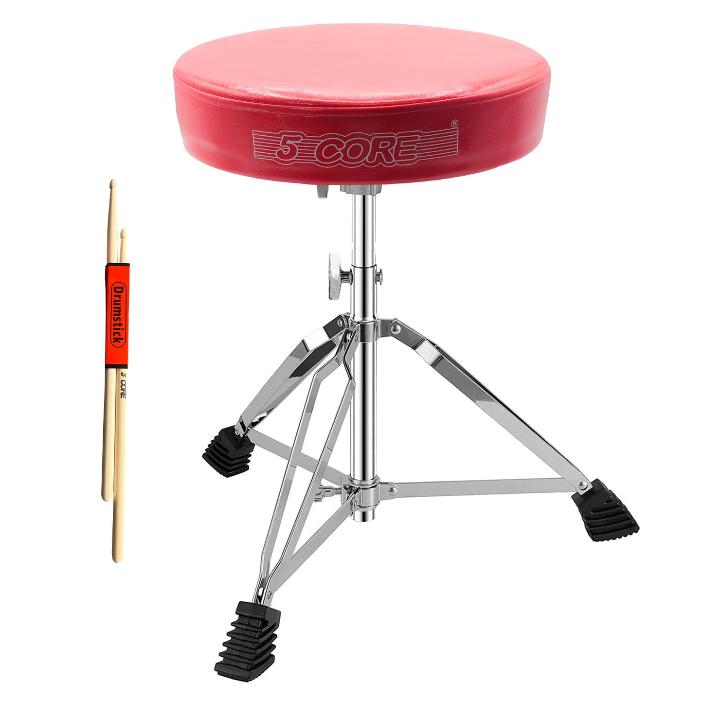 5 CORE Drum Throne Height Adjustable Guitar Stool Thick Padded Memory Foam DJ Chair Seat with Anti Slip Feet Multipurpose Musician Chair for Adults and Kids Drummer Cello Guitar Player - DS CH RED