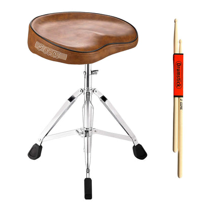 5 Core Drum Throne Saddle Brown| Height Adjustable Padded Drum Seat| Stools Chair Style with Double Braced Anti-Slip Feet, Comfortable Seat for Drummers, Guitar Players- DS CH BR SDL