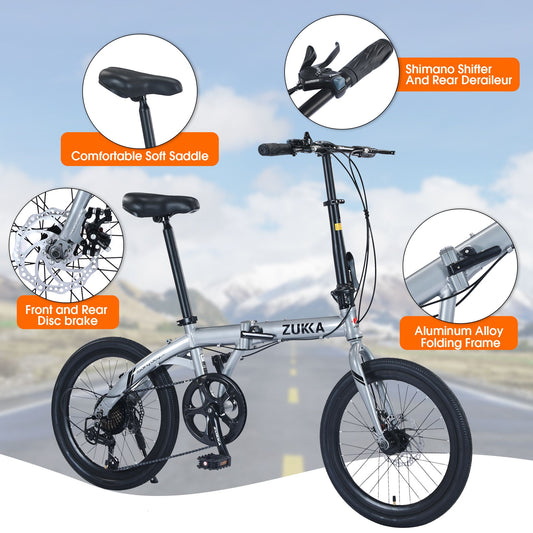 20" Folding City Bike Aluminum Frame 7 Speed Folding Bike