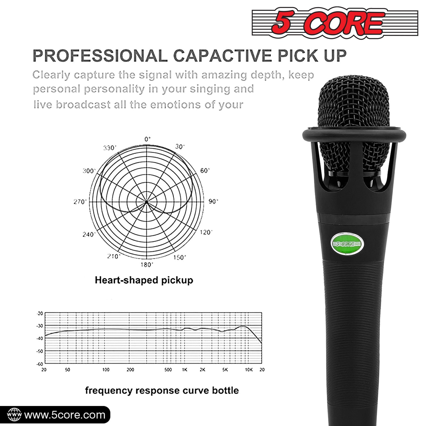 5 CORE XLR Dynamic Metal Mic Audio, Ideal for Singing, Captures Source Sound, Sturdy & Durable, Includes XLR Cable - MIC CROWN