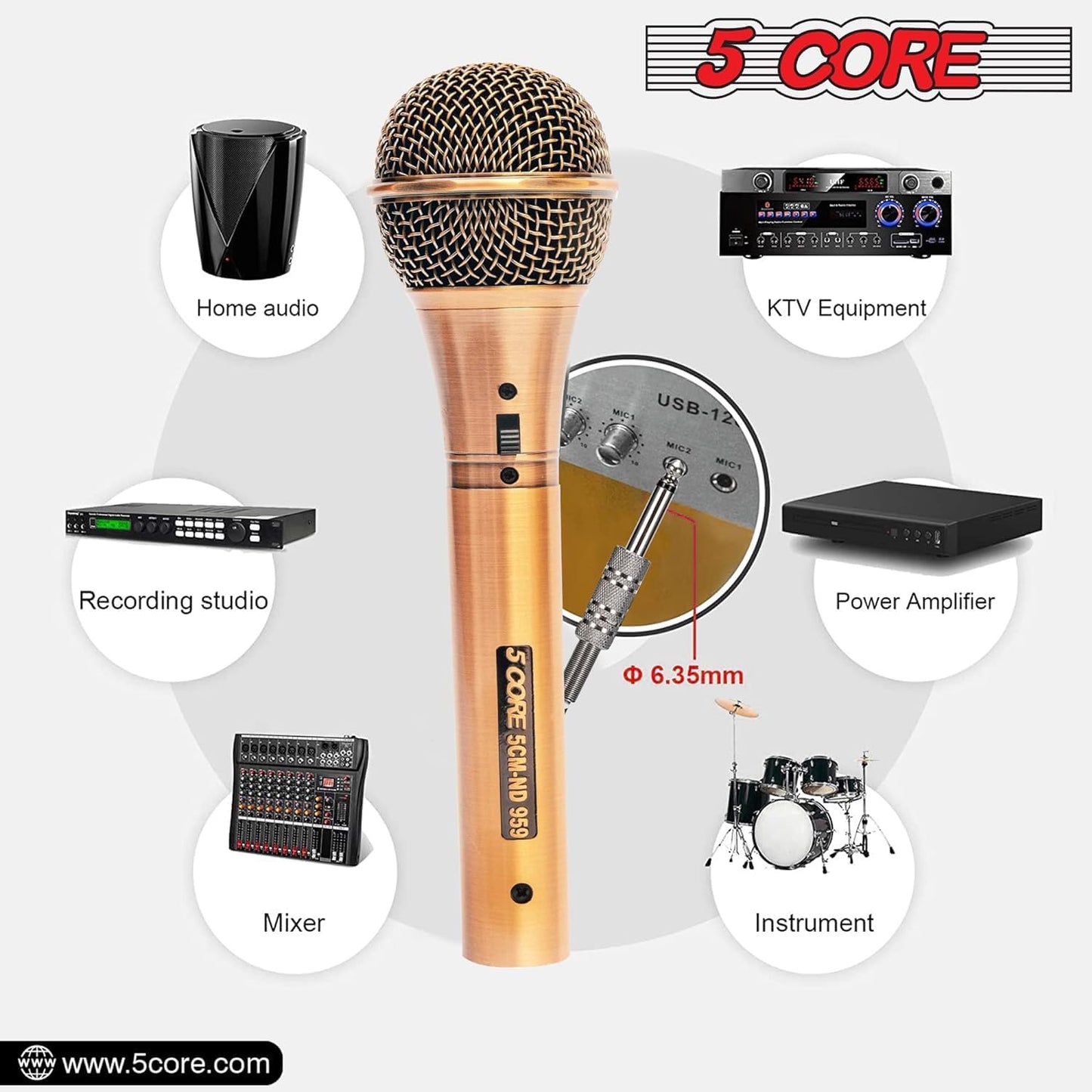 5 Core Dynamic Microphone Handheld Cardioid Pair XLR Wired Professional Couple Mic for Duet Karaoke - ND 807+959