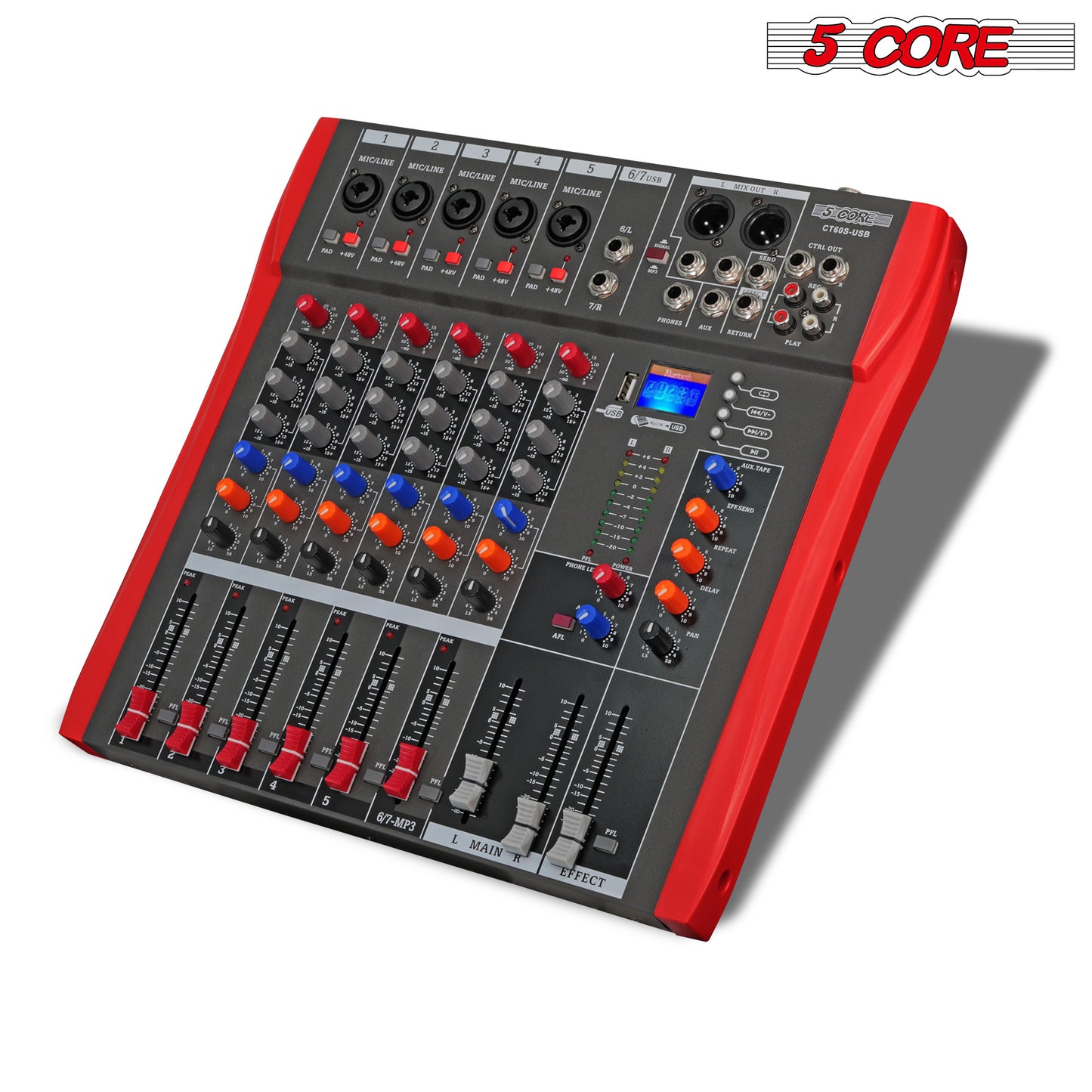 5 Core Audio Mixer DJ Equipment Digital Sound Board Karaoke XLR Mixers Professional 6 Channel Bluetooth USB w Effects for Recording Music Studio PC Podcast Instruments Consola De Sonido - MX 6CH